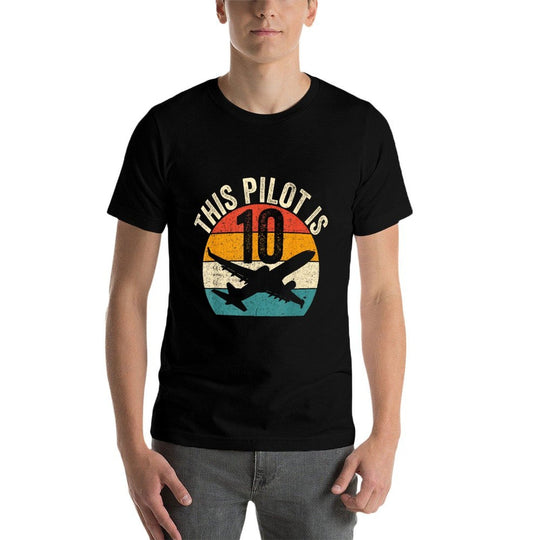 This Pilot Is 10 Aviation Airplane Retro 10th Birthday Party  Wrinkle-resistant T-Shirt