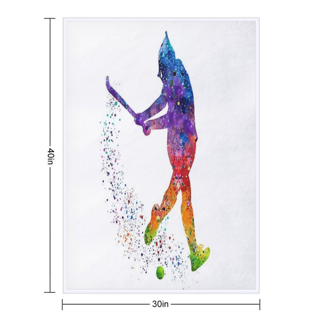 Field Hockey Girl Watercolor Silhouette Comfort Throw Blanket