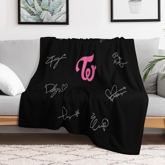 Twice Autographs with Logo (White) Travel-friendly Throw Blanket