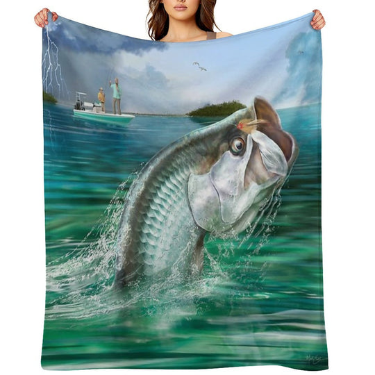 Tarpon Fishing Art Sustainable Throw Blanket