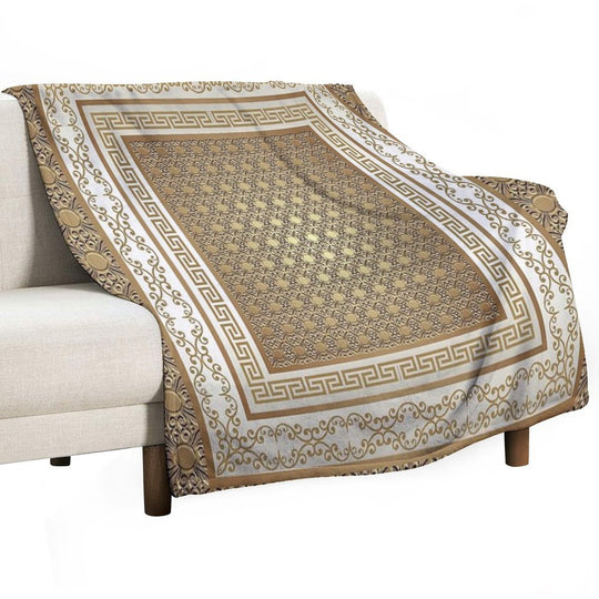 Greek Keys Cream Copper Pattern Machine-washable Throw Blanket
