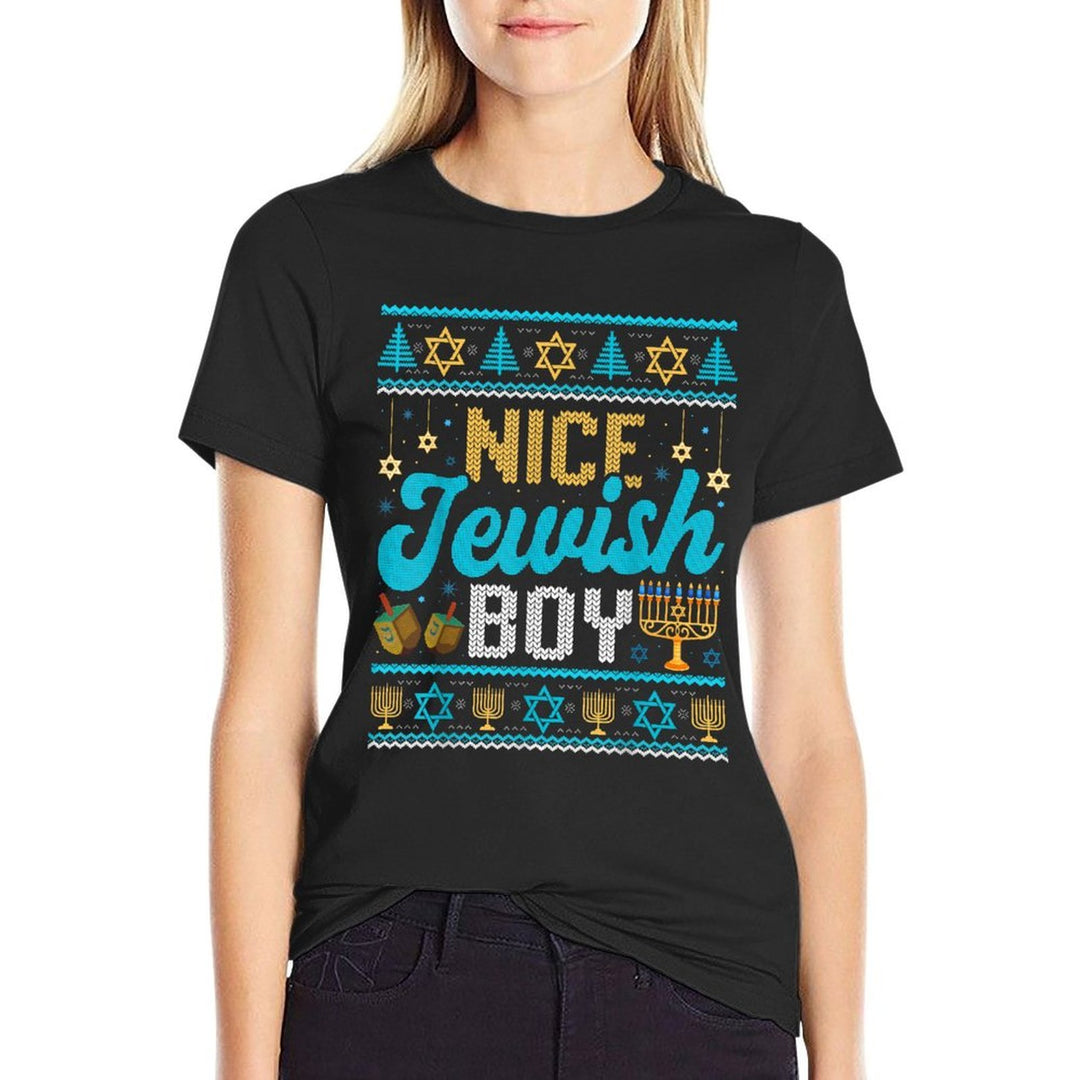 Funny Ugly Hanukkah Sweater Nice Jewish Boy Matching  Stretchy T-Shirt