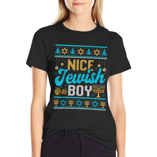 Funny Ugly Hanukkah Sweater Nice Jewish Boy Matching  Stretchy T-Shirt