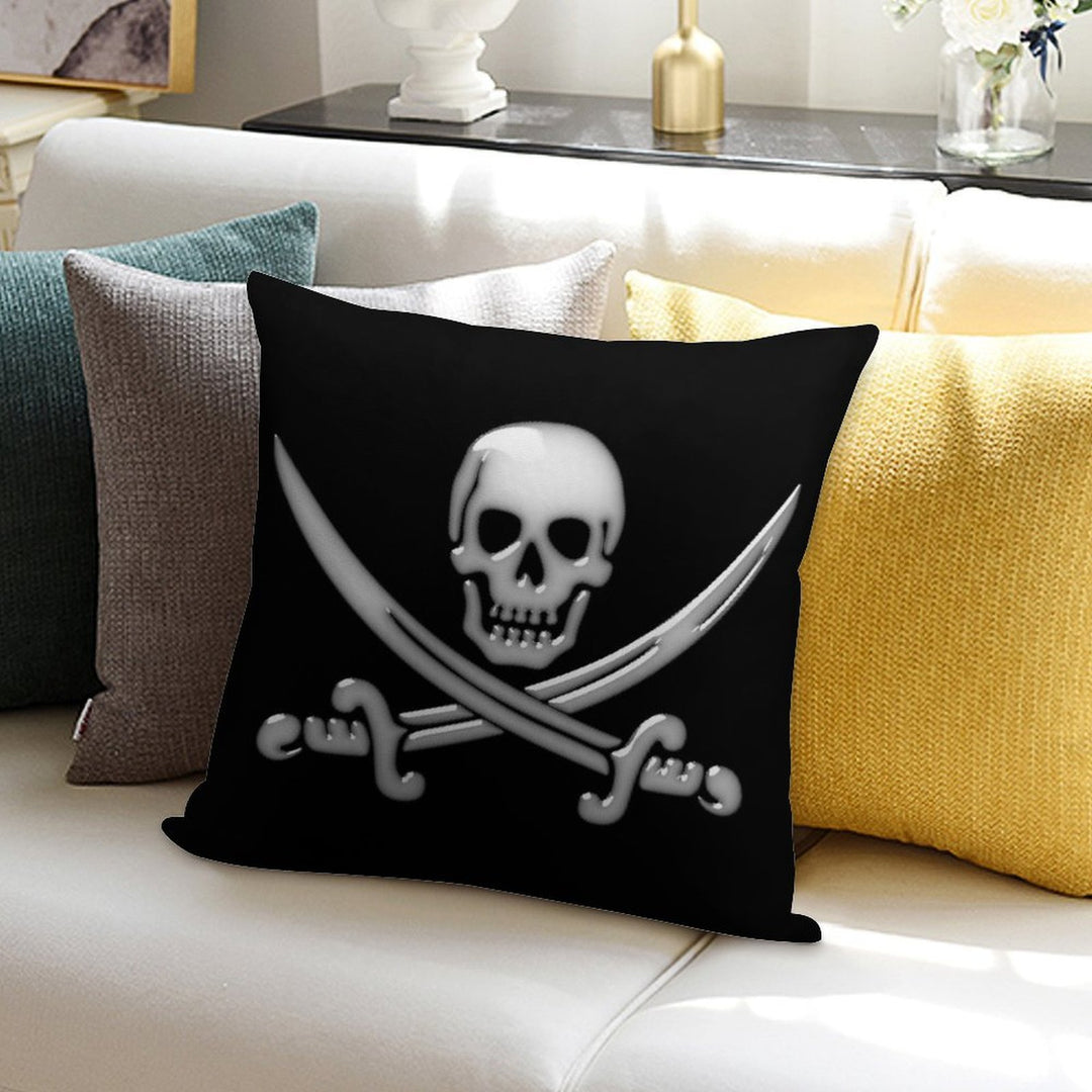 Glassy Pirate Skull & Sword Crossbones Soft Home Decor Throw Pillow