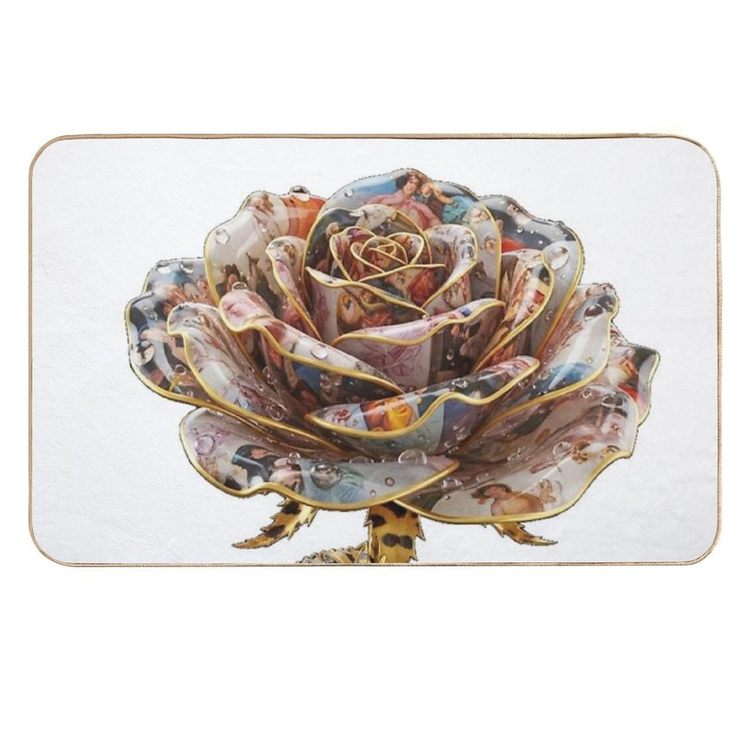 Art History Collage Rose with Tiger Leaves  Pet-Safe Bath Mat