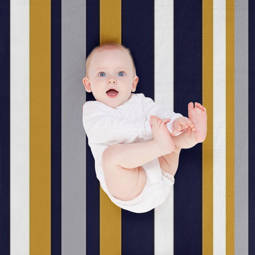 Modern Stripes Vertical Pattern in Honey Mustard Yellow, Dark Navy Blue, Gray, And White. Minimalist Color Block Durable Throw Blanket
