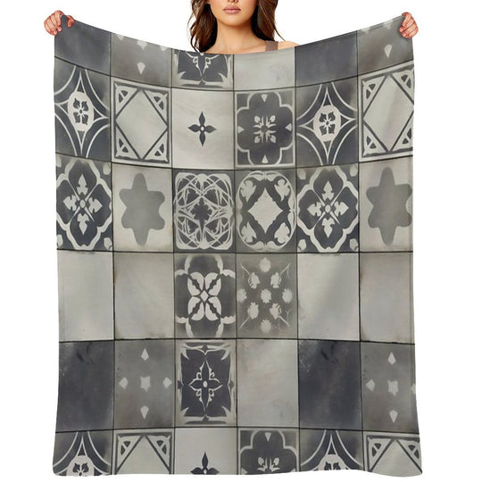Vintage Geometric Tile Pattern Design Premium Throw Blanket