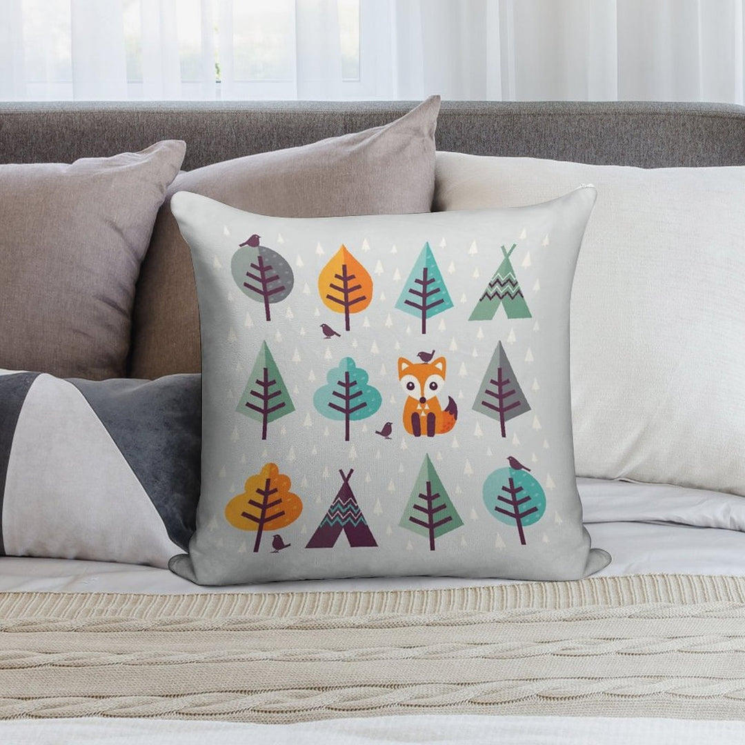 Fox in The Forest on Gray Soft Short Plush Fabric Throw Pillow