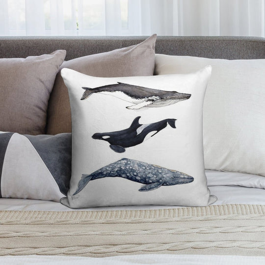 Orca, Humpback And Grey Whale Soft Home Decor Throw Pillow