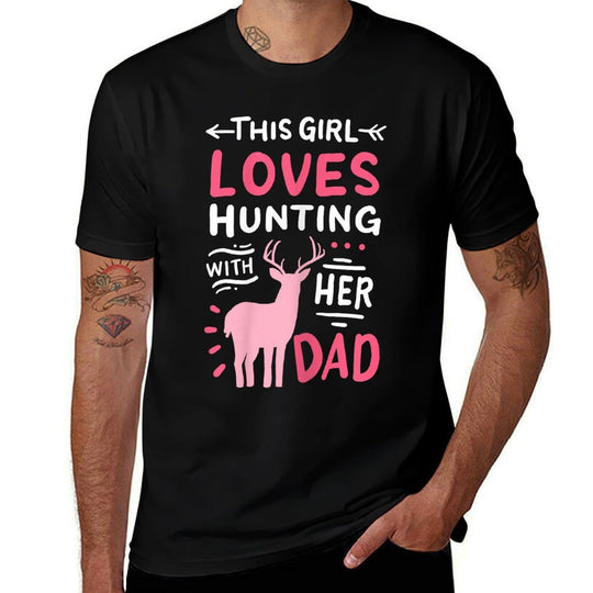 Hunting Girl With Her Dad Fathers Day  Rolled Sleeves T-Shirt
