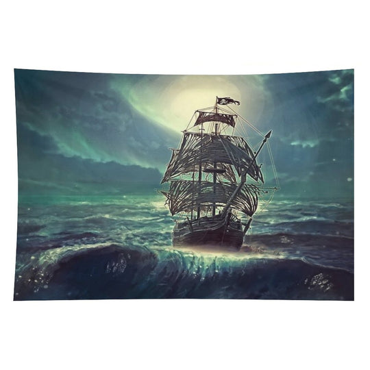 Ghost Pirate Ship at Night Tapestry