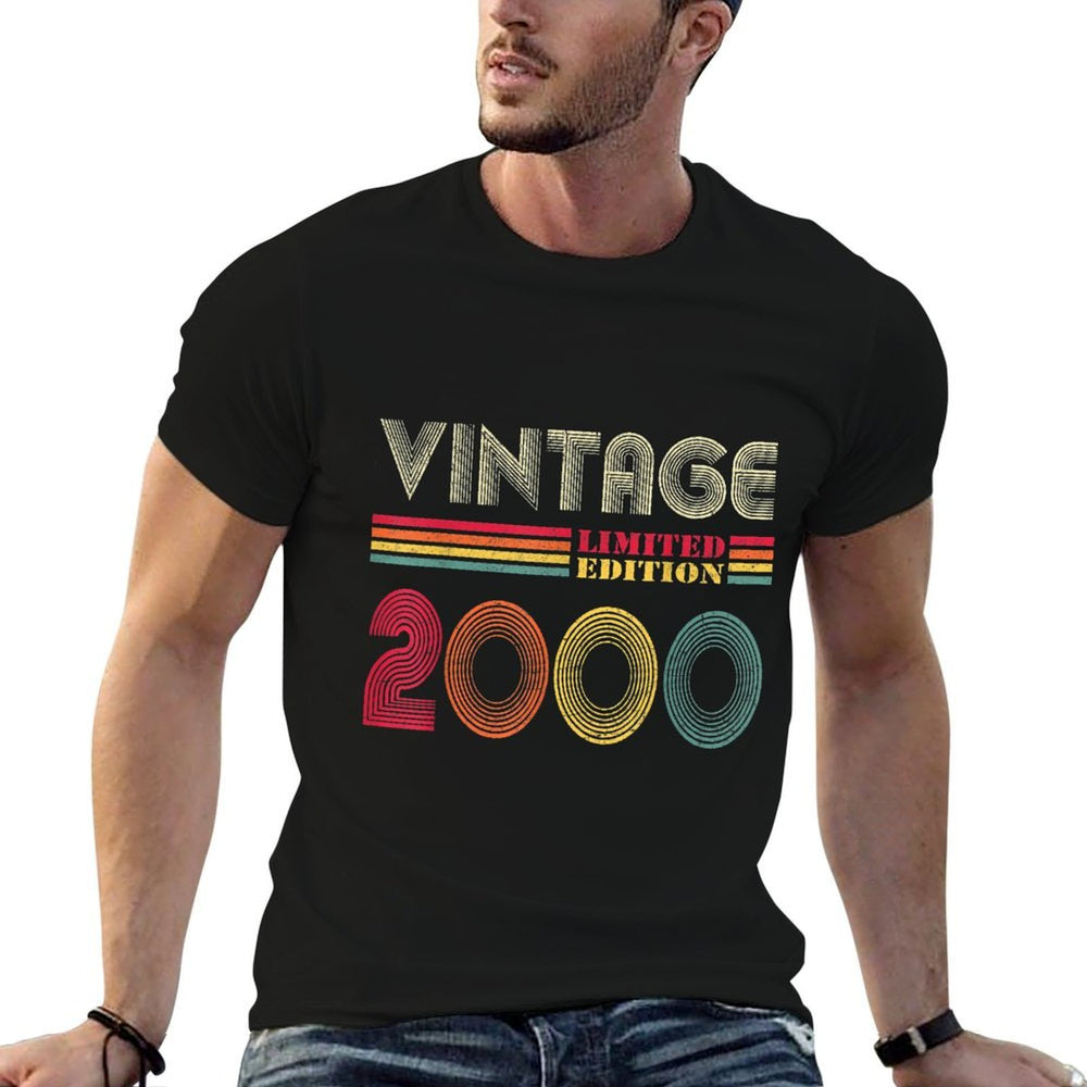 21 Year Old Gifts Vintage 2000 Limited Edition 21st Birthday  Ribbed Collar T-Shirt