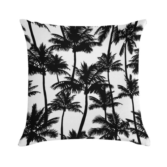 Black Palm Trees on White Background. Soft Decorative Cover Throw Pillow