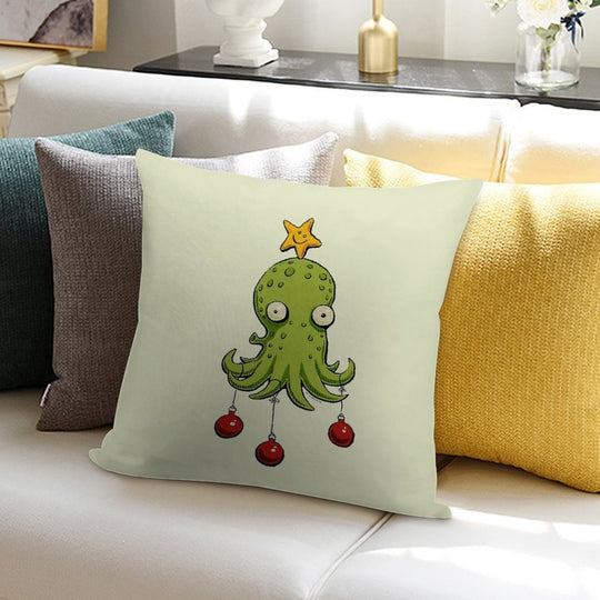 Christmas Cephalopod Soft Short Plush Fabric Throw Pillow