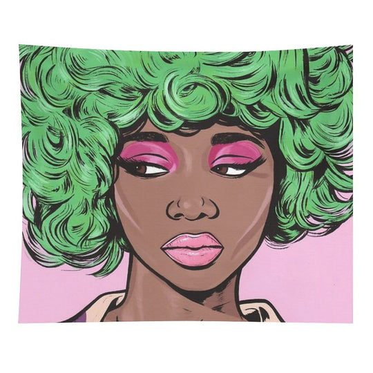 Green Haired Kawaii Comic Girl Tapestry