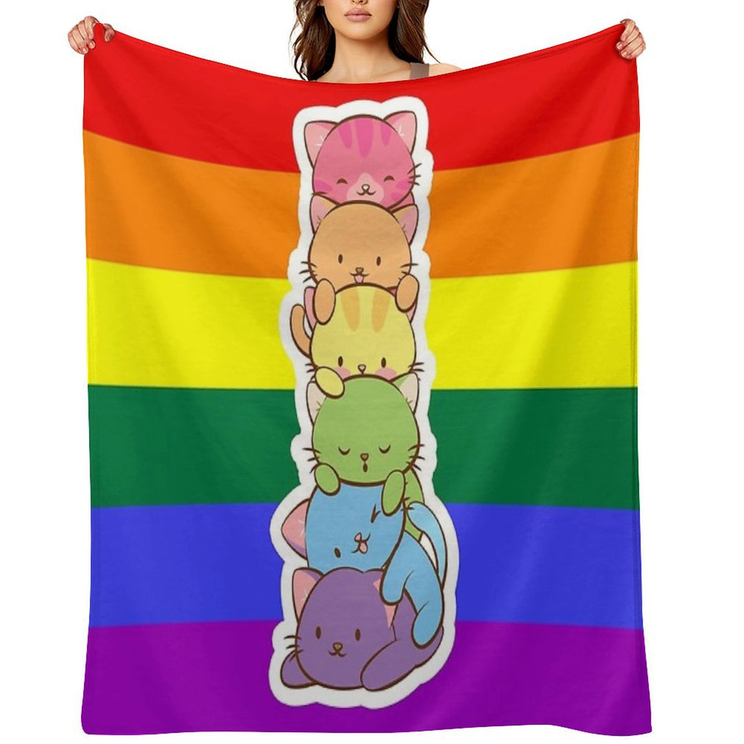 LGBT Gay Pride Flag Kawaii Rainbow Cats Comfort Throw Blanket