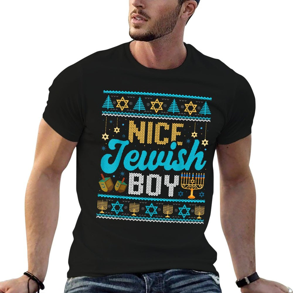 Funny Ugly Hanukkah Sweater Nice Jewish Boy Matching  Stretchy T-Shirt