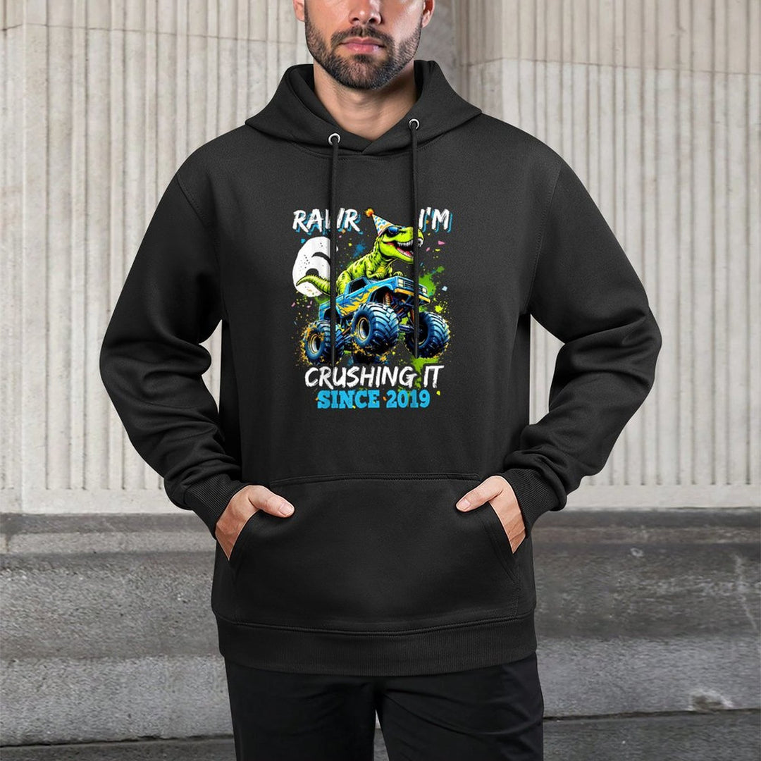 6th Birthday Monster Truck Dinosaur Party Boys Rawr I'm 6 Pilling-Resistant Hoodie
