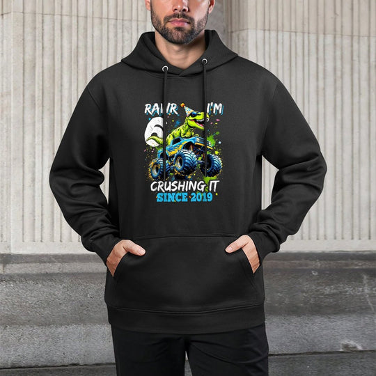 6th Birthday Monster Truck Dinosaur Party Boys Rawr I'm 6 Pilling-Resistant Hoodie