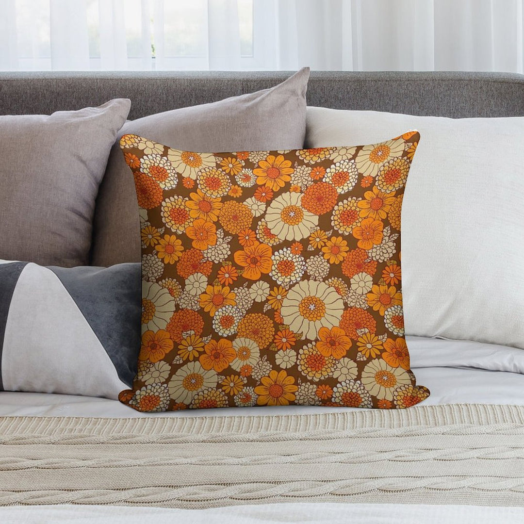 70s Retro Daisies, Vintage Flower Power, Orange And Brown, Boho, Soft Ultra-Soft Texture Throw Pillow