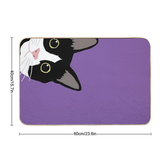 Peekaboo Tuxedo Cat with Wide Eyes  High-Traffic Bath Mat
