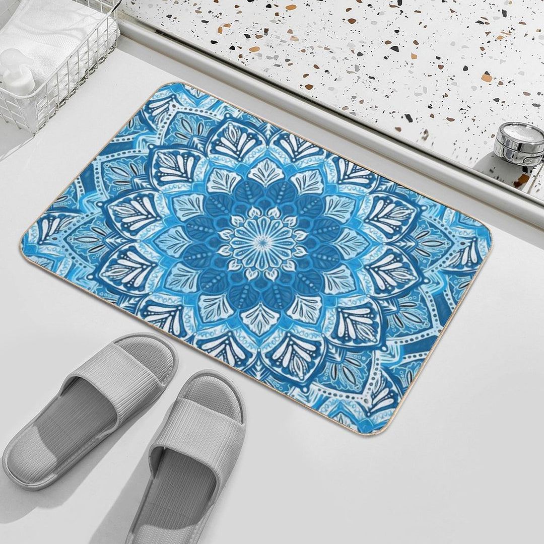 Boho Mandala in Monochrome Blue And White  Easy To Clean Bath Mat