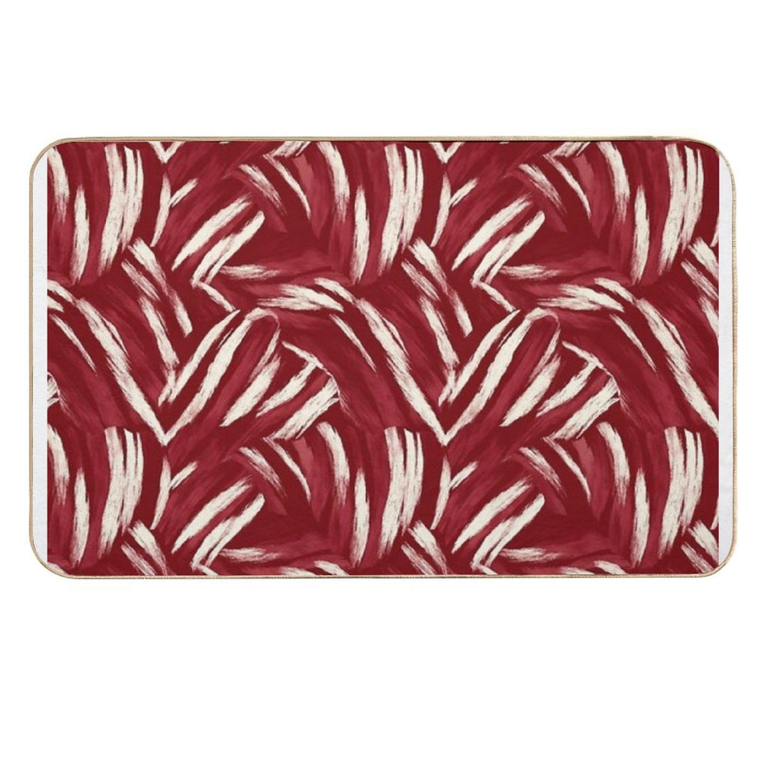 Expressive Red And White Brushstroke Pattern  Dirt-Trapping Bath Mat