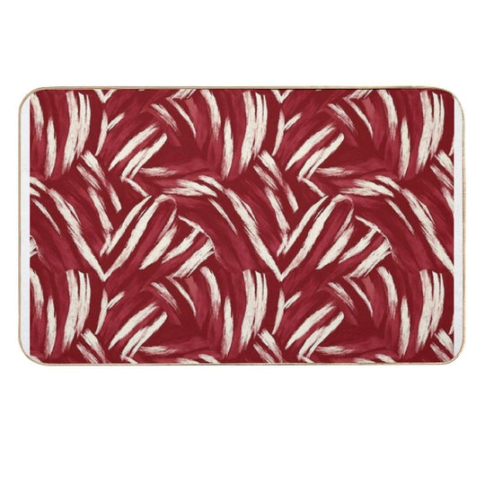 Expressive Red And White Brushstroke Pattern  Dirt-Trapping Bath Mat
