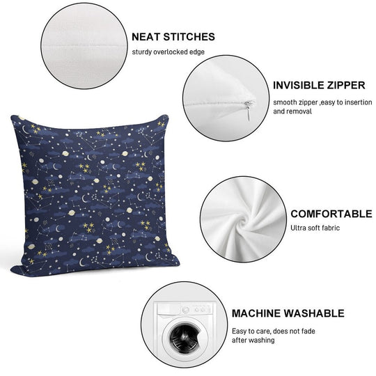 Galaxy - Cosmos, Moon And Stars. Astronomy Pattern. Cute Cartoon Universe Design. Soft Style Accent Throw Pillow