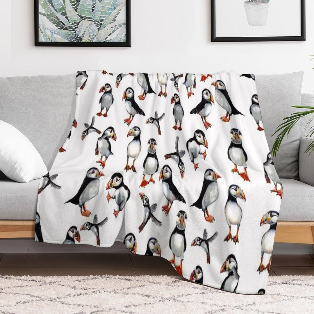 Puffins Pattern Easy Care Throw Blanket