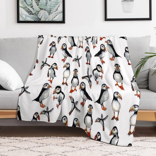 Puffins Pattern Easy Care Throw Blanket