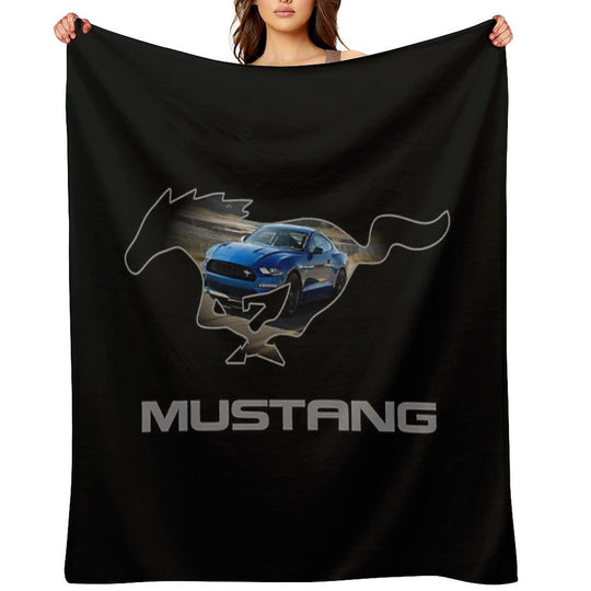 Ford Mustang GT Logo Emblem Design (Blue on Black) Velvety-soft Throw Blanket