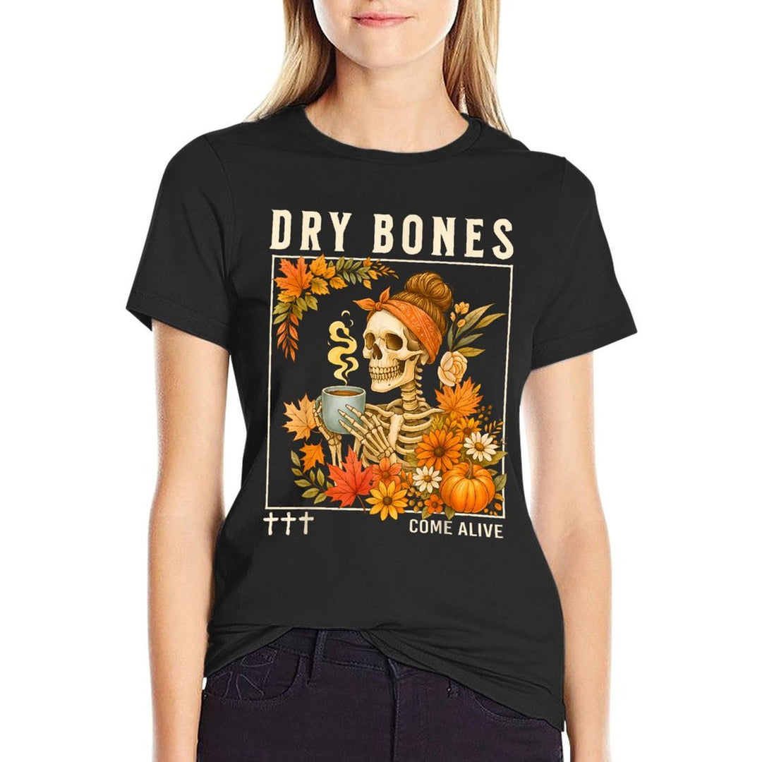 Dry Bones Come Alive Fall Skeleton Floral Christian Faith  Rolled Sleeves T-Shirt