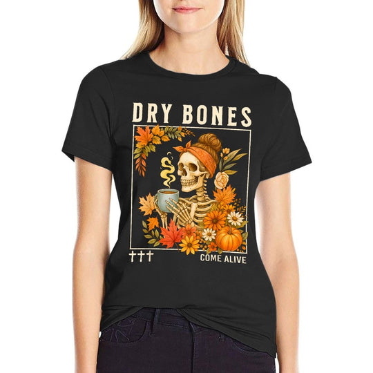 Dry Bones Come Alive Fall Skeleton Floral Christian Faith  Rolled Sleeves T-Shirt