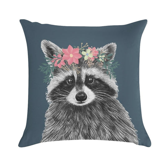 Raccoon Floral Crown Flowers Funny Cute Animal Raccoon Gift Soft Ultra-Soft Texture Throw Pillow