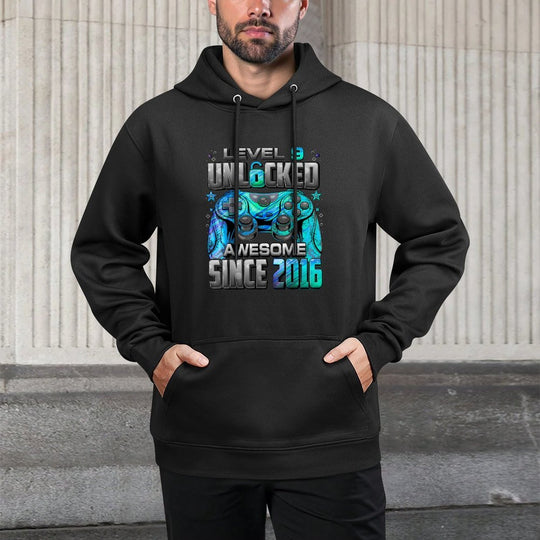 Level 9 Unlocked Awesome Since 2016 9th Birthday Gaming Shape Retention Hoodie