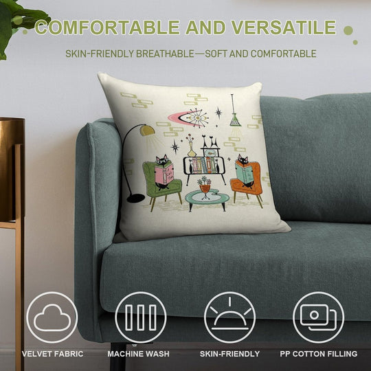 Cozy Cats' Den ©studioxtine Soft High-Density Material Throw Pillow