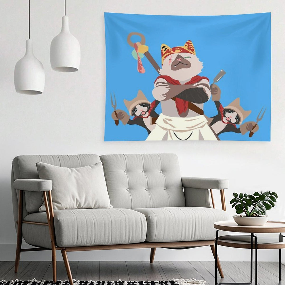 Meowscular Chef And His Crew Tapestry