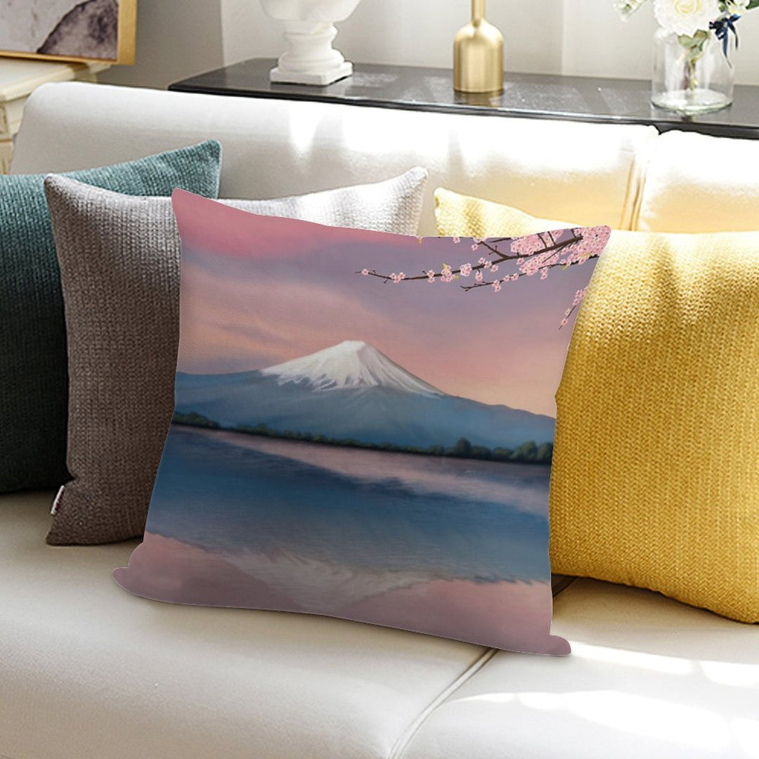 Mt Fuji with Cherry Blossoms Soft Fade-Resistant Throw Pillow