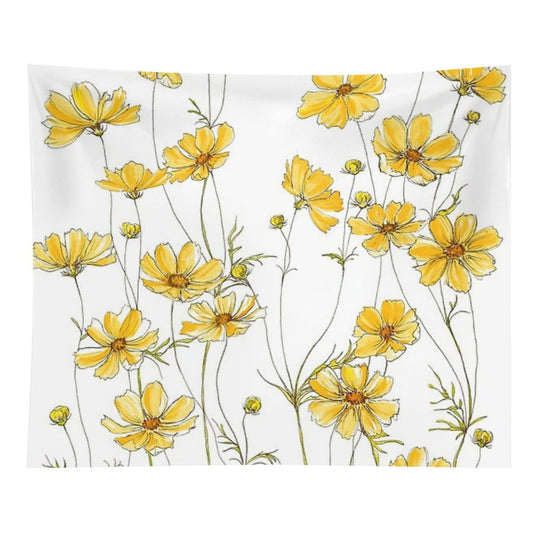 Yellow Cosmos Flowers Tapestry