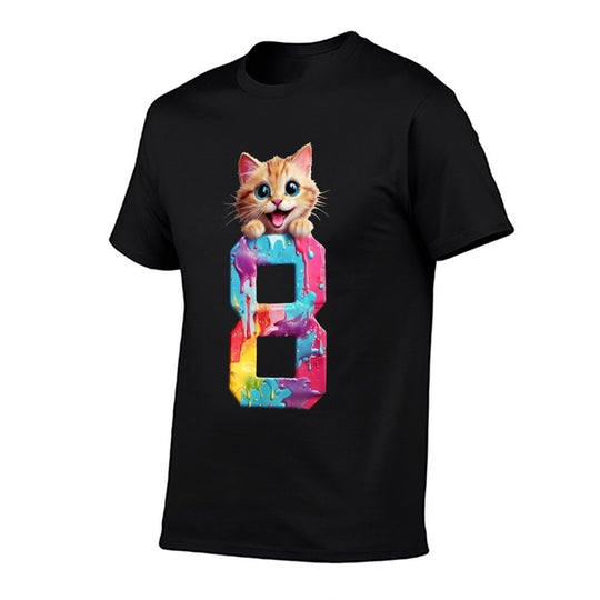 CATS 8 YEARS CAT 8TH BIRTHDAY Men Women Kids  Rolled Sleeves T-Shirt