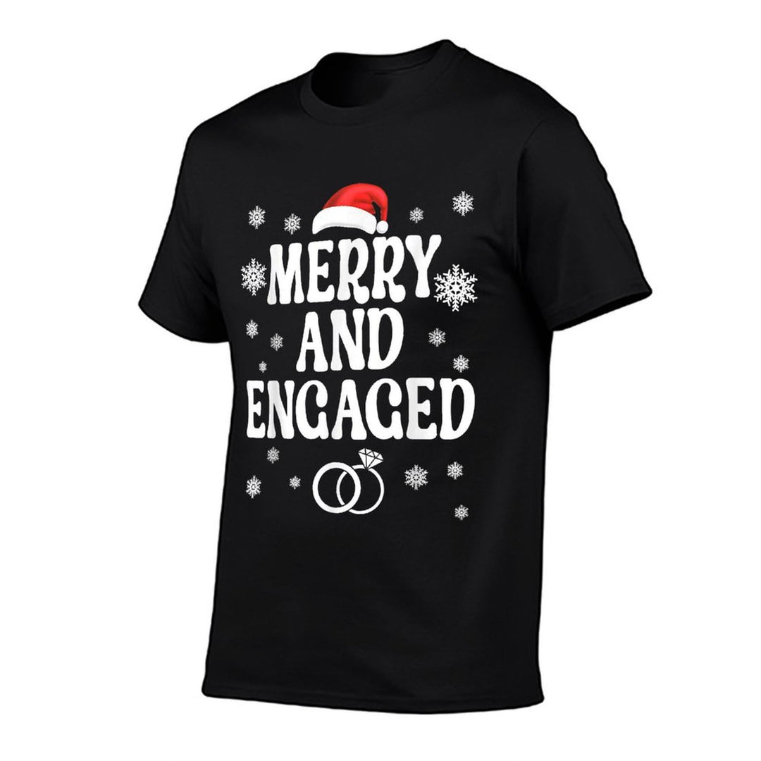 Merry And Engaged Couple Christmas Matching Pajama PJ Comfortable T-Shirt
