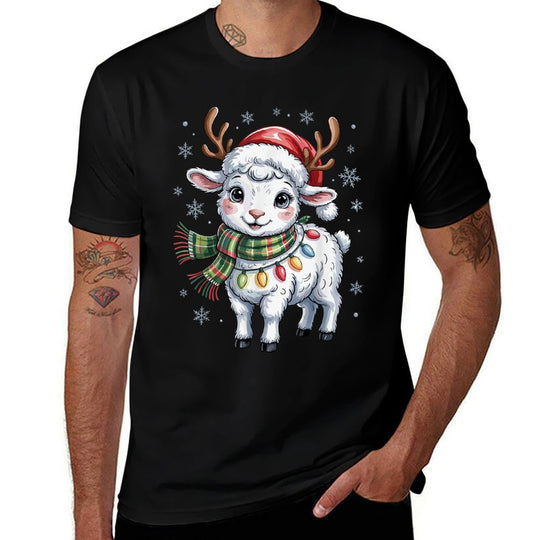 Cute Lamb Christmas Funny Animal Lover Farmer Holiday Pajama  Slim-fit Cut T-Shirt