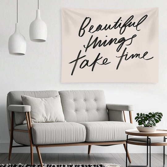 Beautiful Things Take Time - Inspirational Quote, Hand-lettering Simple Lettering by Morgan Harper Nichols, MHN Tapestry