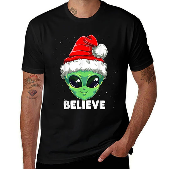 Christmas Alien Santa Costume Funny UFO Santa Hat Xmas Kids  Breathable T-Shirt