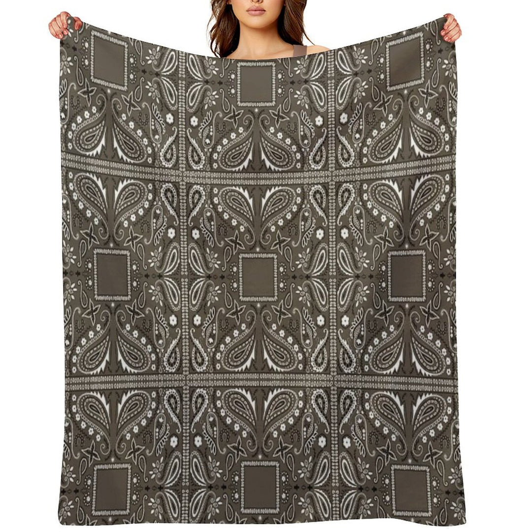 Gray Paisley Bandana Pattern Sustainable Throw Blanket