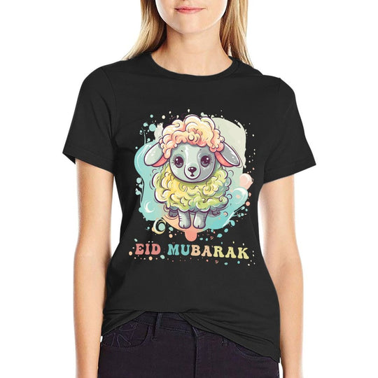 Eid Mubarak Colorful Funny Sheep  High-quality Stitching T-Shirt