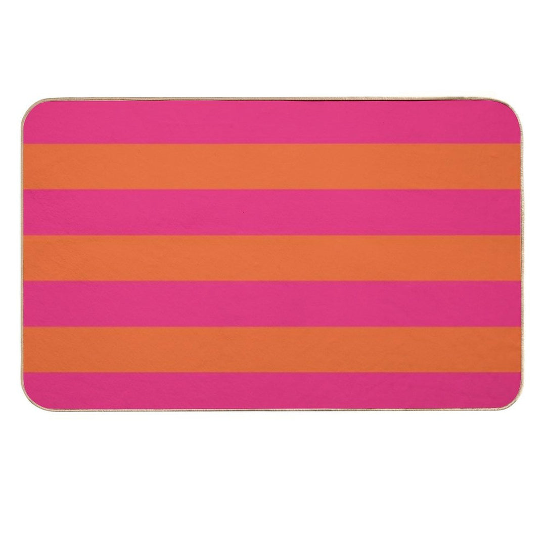 Orange Pop And Hot Neon Pink Horizontal Stripes  Long-Lasting Bath Mat