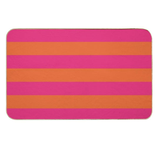 Orange Pop And Hot Neon Pink Horizontal Stripes  Long-Lasting Bath Mat