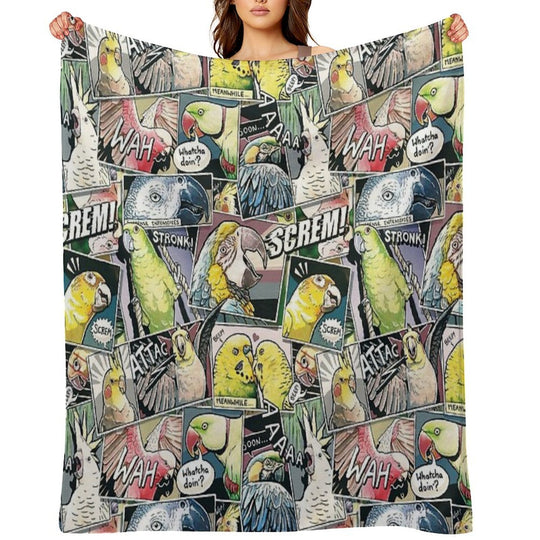 Parrots Comic Style Shrink-resistant Throw Blanket